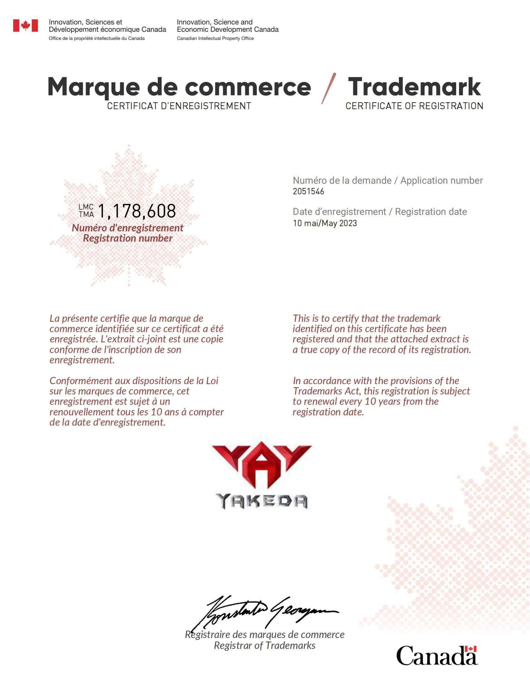 Certificato di marchio canadese